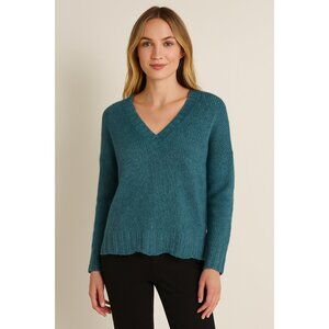 360 Cashmere Teal Blue V-Neck Sweater 100% Cashmere Size Small Style 31110